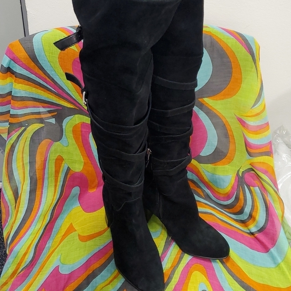Sam Edelman Black Suede Boots w/ Silver Accents SZ 6